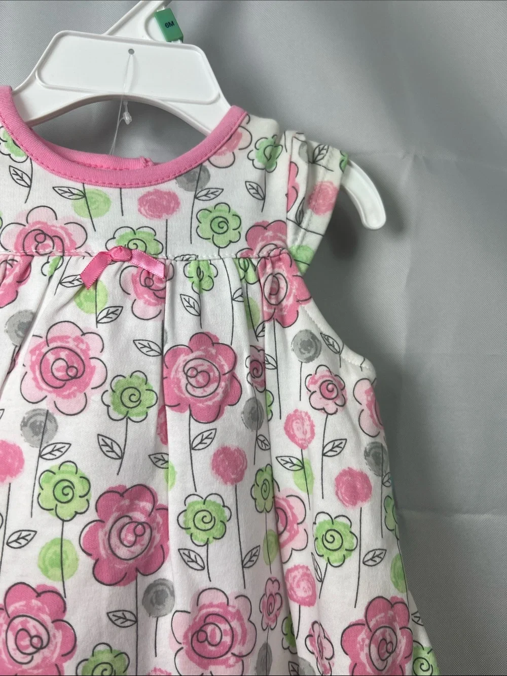 Offspring Pink & Green Floral Baby Dress with Hat NWT